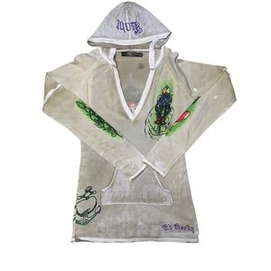 Ed Hardy Sweater Love Kills Skull Hoodie Graphic Tattoo Art Vintage Womens L
